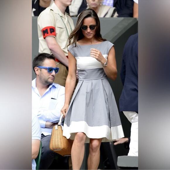 Kate Spade Adette Midi Dress Pleated Pippa Middleton Colorblock Cap Sleeve SZ 6 - Picture 1 of 16